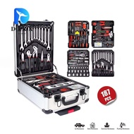 DOOURPH 187Pcs Tool Box Set, Carbon Steel Wheeled Trolley Tools Set, Portable High Hardness Professi