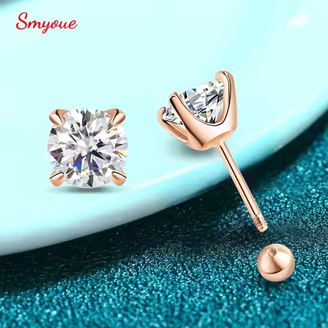 Smyoue 0.5CT 1CT 2CT Certified Moissanite Stud Earrings for Women Sparkling D Color Lab Diamond 100%