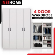 NETHOME : 4 Door Wooden Wardrobe / 2 door multifunctional wardrobe WITH 2 hanging pole / 2 Door wardrobe / rak baju