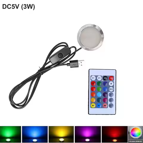16Colors Colorful Gradient Round Light with remote controller 3W DC5V USB LED Cabinet light spotligh
