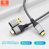 PHIXERO 2-in-1 USB-C Cable 40Gbps Thunderbolt 4 PD 100W Fast Charging 8K@60Hz Video Output Braided T