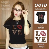 (24 Hours Delivery) Angle Official Baby Tee-American Vintage Leopard Print Letter Short Sleeve T-Shi