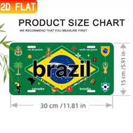2D Flat - 1pc Vintage Metal Wall Art Sign, 12x6 Inches - Brazil Theme with Soccer, Football, and Cof