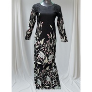 Preloved baju kurung moden hitam berbunga