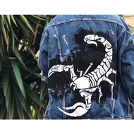 JAKET JEANS JAKET DENIM PRIA WANITA JAKET LUKIS SCORPION OVERSIZE