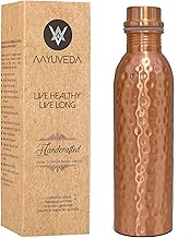 AAYUVEDA Pure Copper Hammered Design Water Bottle, 30 Oz