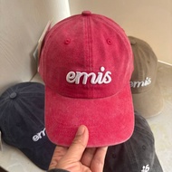 【COD】 เกาหลี Emis จดหมายถักร้อยหมวก หมวกเบสบอลกีฬา หัวใหญ่วงกลมหมวก duckbill