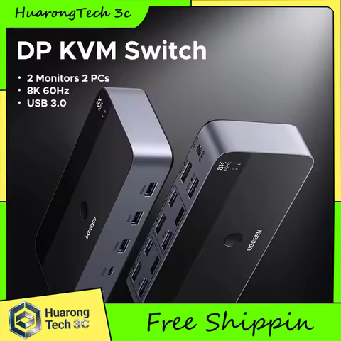 UGREEN DP KVM Switch 2 Monitors 2 PCs 8K 60Hz USB 3.0 Sharing Keyboard Mouse Monitor with HDR 3D for
