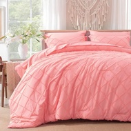Coral Pink Comforter Set, Soft 7 Pieces Bed In A Bag With Comforter Flat Sheet, Fitted Sheet, Pillowcases &amp; Shams Home Textile