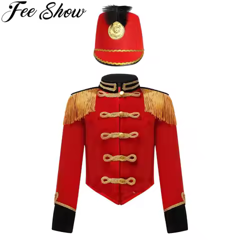 Kids Circus Ringmaster Cosplay Costume Majorette Drummer Marching Band Performance Long Sleeve Fring