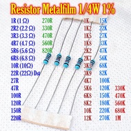 50Pcs Metalfilm Resistor 1/4 Watt 1% 1R 2R2 3R3 4R7 5R6 6R8 10R 22R 27R 47R 100R 120R 150R 220R 270R