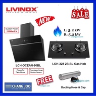 Livinox LCH-OCEAN-90BL Hood + LGH-328 2B-BL Gas Hob