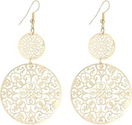 'IDB Delicate Filigree Dangle Double Circle Drop Hook Earrings - available in silver and gold tones 