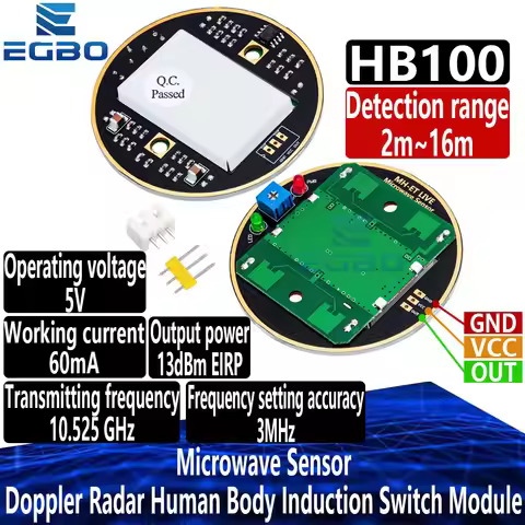 1~10PCS EGBO HB100 X 10.525GHz Microwave Sensor 2-16M Doppler Radar Human Body Induction Switch Modu