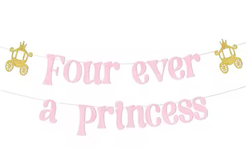 1Set Princess 4th Birthday Party Decorations Four Ever A Banner Pink Gold for Girls 4 Years Old