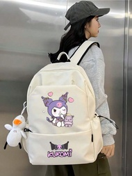 Balo thường ngày Sanrio Kuromi đen/trắng, Túi đi học đa năng dung tích lớn, Balo du lịch nhẹ hàng ng