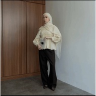 KEMEJA Pamela Shired Blouse - Pleated Top TrendyWanita Casual Long Sleeve Blouse Shirt Korean Top