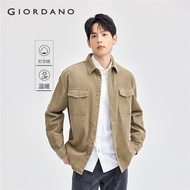 GIORDANO Men Shirts 100% Cotton Cargo Pockets Corduroy Shirts Patchwork Elbow Long Sleeve Simple Fas