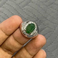 Emerald Zambia 🇿🇲 925 Sterling Silver Cincin Perak Asli Zamrud Emerald Gemstone Lelaki - 18