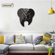 MERLYMALL Teeth Mirror Wall Clock, Wall Stickers Personality Hanging Clock, TV Backdrop Creative Home Decor Modern Mirror Clock