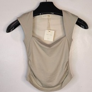 BEIGY Taiwan "Skinlike Collection" Ruched Square Neck Top in Beige