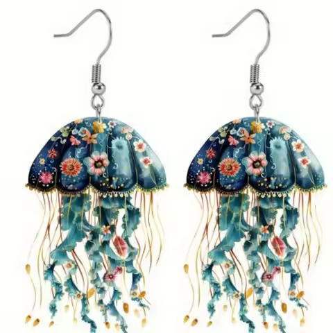 Simulated Marine Creatures Jellyfish Shaped Earrings 2D Flat Acrylic Seaweed Rose Decoration Light L