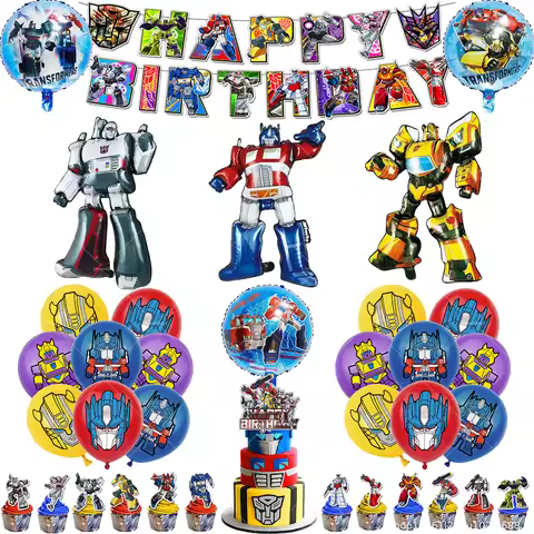 Transformers Foil Latex Balloons Optimus Prime Bumblebee Car Party Decorations Happy Birthday Banner