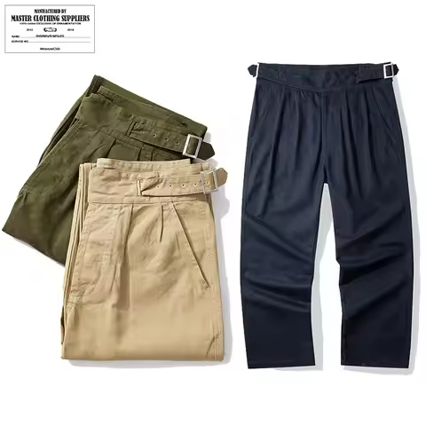 Okonkwo Retro British Army Gurkha Pants Vintage Style Men's Casual Trousers Adjustable Waist