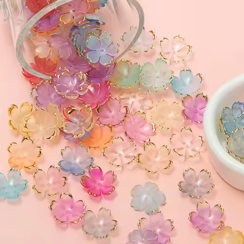 50pcs Cherry Blossoms Acrylic Beads Golden Brushed Patter Petals Charm Connector DIY Earrings Hair J