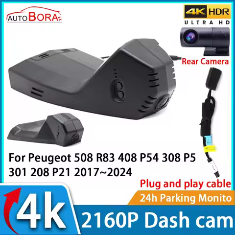 ZhuCamX Car Video Recorder Night Vision UHD 4K 2160P DVR Dash Cam for Peugeot 508 R83 408 P54 308 P5