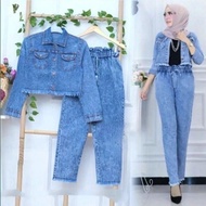 WOMEN'S SET OF BEGY PANTS & MODERN RAWIS CROP JACKET