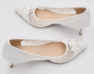 SEPATU HEELS BEAUTIFUL WHITE LACE BRIDAL SHOES EMBROIDERY WHITE WEDDING FOR WEDDING SHOES
