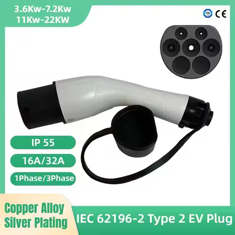 Type 2 EV Male Charger Plug IEC 62196‑2 Connect to EV Charging Station 1Phase/3Phase 16A/32A EV Char