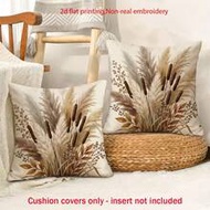 2pcs Vintage Autumn Reed & Grass Plant Pillow Covers, Wabi-Sabi Style Dried Grass & Reed Print Patte
