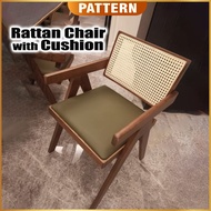 PATTERN Nordic Style Armed Rattan Chair with Cushion /  Home Balcony Leisure Dining Chair
