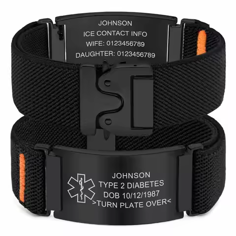 Personalized Nylon Medical Bracelet with Laser Custom Engraved Medical Alert ID Tag Bracelet Secure 