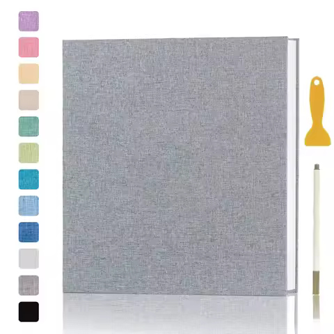Multi-color Linen 18 Inch Scrapbook 20 Sheets 40 Pages, DIY Memory Album with Pen & Scraper Tool