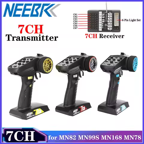 NEEBRC 2.4GHz 7CH Transmitter with 6 Pin Plug Light Control Receiver for RC Car Truck Crawler MN82 M