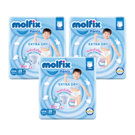 (ยกลังx3) Molfix Extra Dry ผ้าอ้อมเด็ก โมลฟิกซ์ ผ้าอ้อมสำเร็จรูป แบบกางเกง (ไซส์ S-3XL) แพมเพิสเด็ก