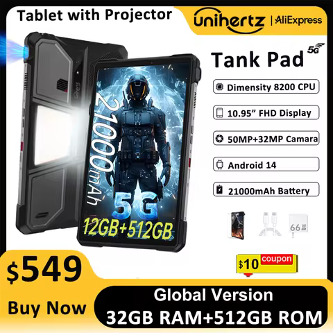 Unihertz Tank PAD Phone with Projector 8849 Rugged Tablet Dimensity 8200 Android 32GB 512GB 21000mAh