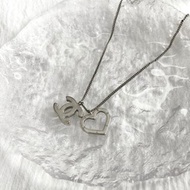 【 日本直送 名牌中古包 】CHANEL 香奈兒 項鍊 銀色 雙C Logo 愛心 復古 vintage 古董 42pcps