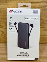 (原裝行貨) Verbatim 10000mAh PD &amp; QC 3.0 Power Pack 流動充電池 (連嵌入式充電線)