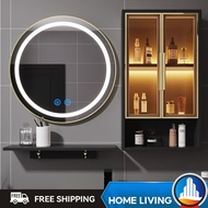 Smart Mirror Cabinet Bathroom Wall -mounted Mirror Cabinet with LED Toilet Light Luxury Round Mirror Cabinet with Glass Door Storage Cabinet