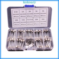 KOK 9 Values 72 pcs Fast Blow Glass Fuses Assortment Kits 6x30mm Fuses Glass Tube