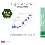 [sightonomy]  $425 Voucher For 4 Boxes of CooperVision Biofinity Toric Monthly Disposable Contact Lenses