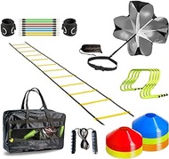 Agility Ladder Sports Training Kit, Agility Ladder*1, Leg Trainer 1 Set, Resistance Umbrella * 1, Adjustable Hurdle * 4, Jump Rope * 1, Logo Disc * 20