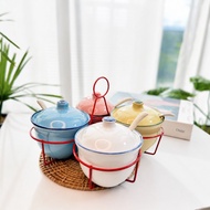 Seasoning Container 4-Piece Ceramic Cooking Bunch With Carrying Lid And Spoon 225ml. Jar