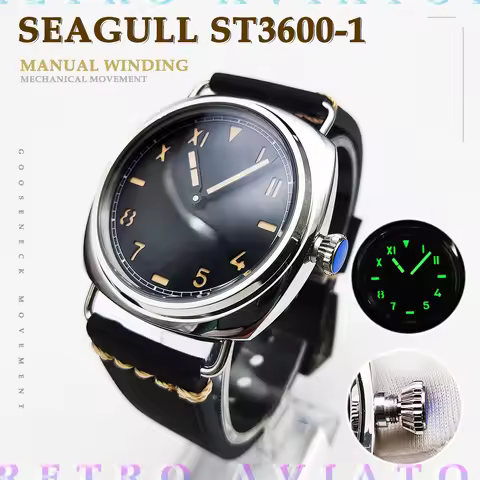 Men's Watch Reissue 45mm Vintage Pilot's Manual Mechanical Men's Watch Air Force Black Luminous Asep