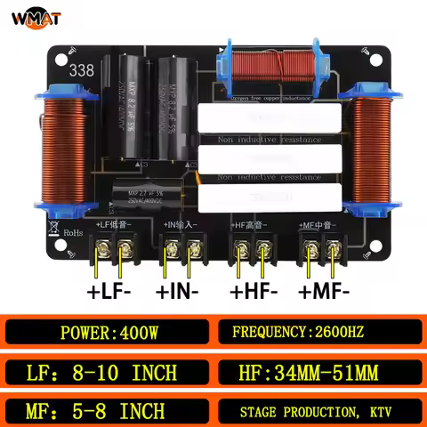 338/HiFi 3 Way Speaker Crossover Board High-Mid-Low,400W,For 8-12 Inch Woofer,2500Hz,12DB,4/8Ohm,3Ro