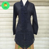 atasan kebaya encim khusus hitam putih lengan panjang - hitam xl